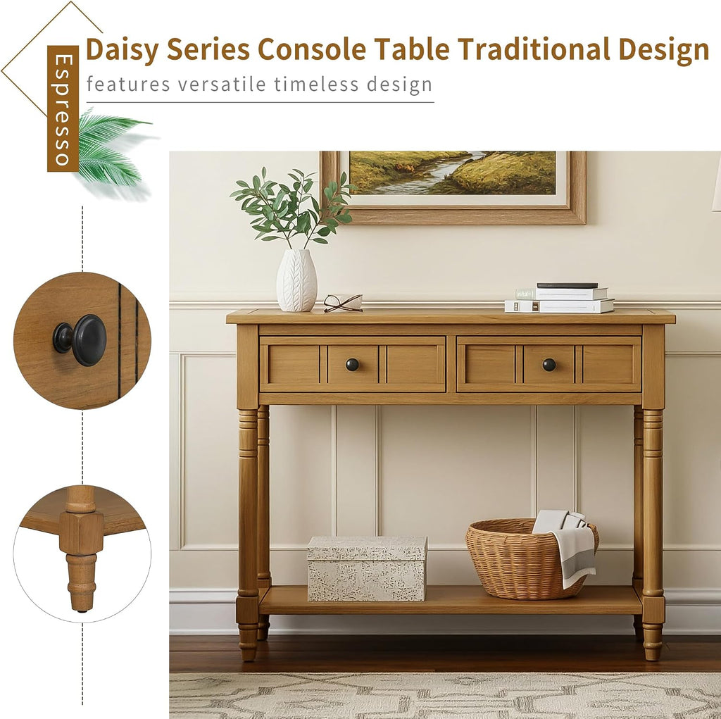Knocbel Antique Entry Console Table with 2 Drawers & Bottom Open Shelf, Wood Sofa Tables for Entryway Hallway Living Room, 35.34' W x 13.8' D x 30.25' H, Natural