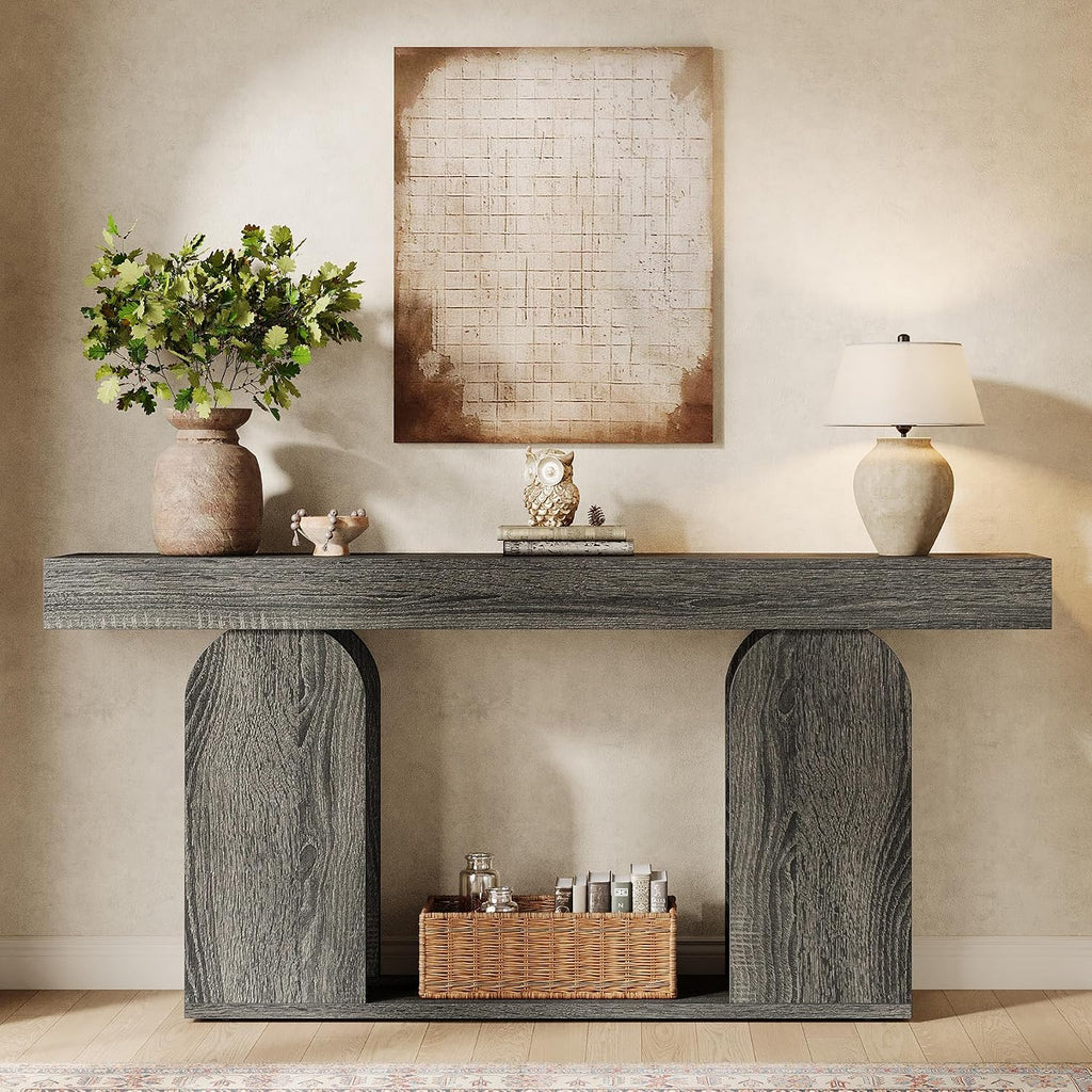 Tribesigns Farmhouse Wood Console Table, 70.9-Inch Entryway Accent Table with U-Shaped Base, 2-Tier Extra Long Sofa Tables for Entrance, Hallway, Living Room (Dark Gray)