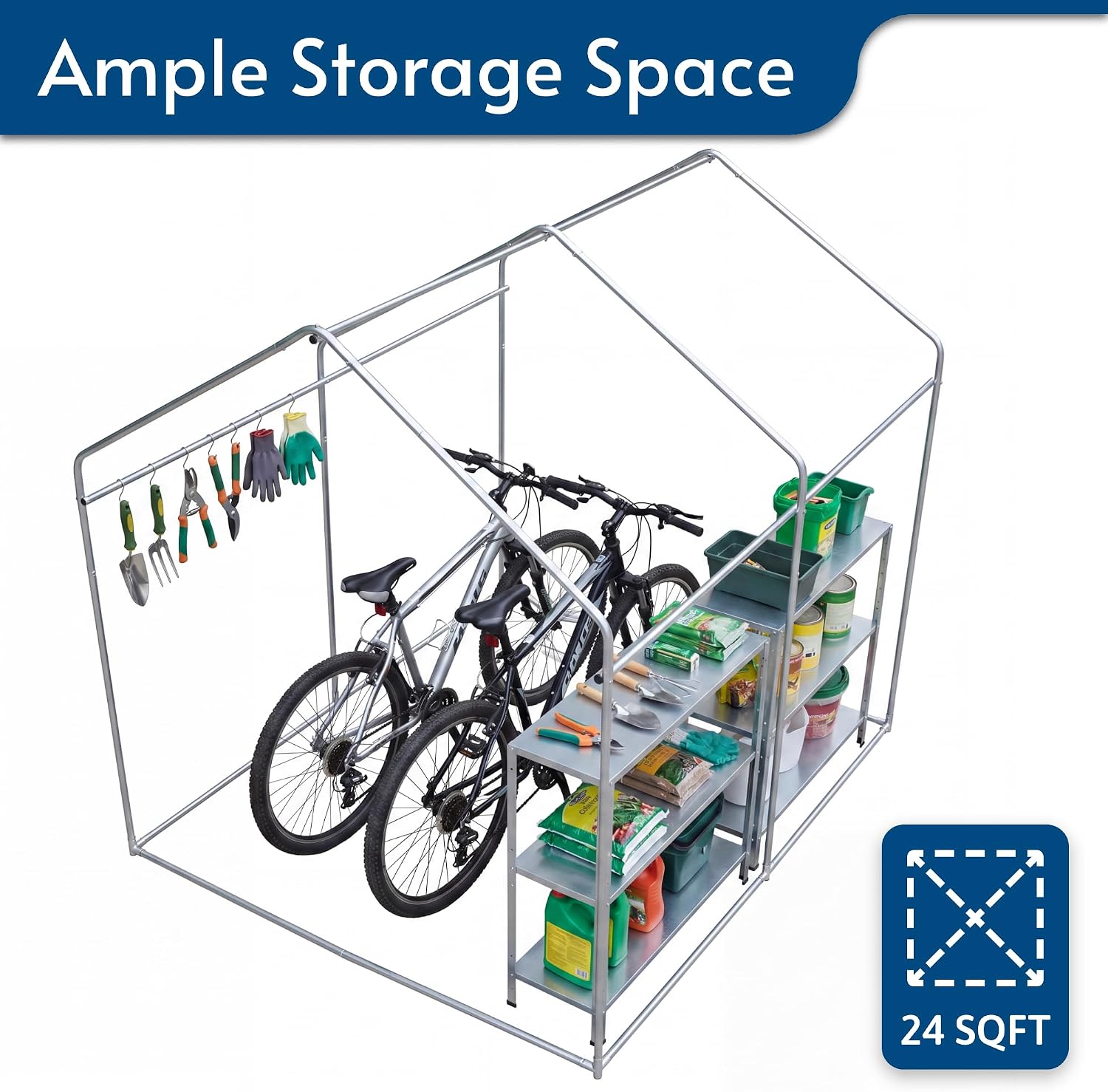 HOTEAGLE Sheds & Outdoor Storage, 3/4 inch Thick Support Rods & Bolted Frame (Not Socket), Rolled Up Doors and Ventilation Window, Portable Garage 6 x 4 ft