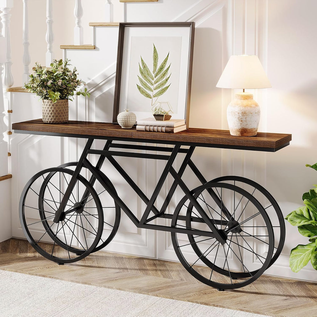 Tribesigns 70.9-Inch Extra Long Console Table, Narrow Sofa Table with Bicycle Metal Base, Modern Industrial Entryway Table Behind Couch Table for Living Room, Hallway, Entrance, Foyer, Rustic Brown