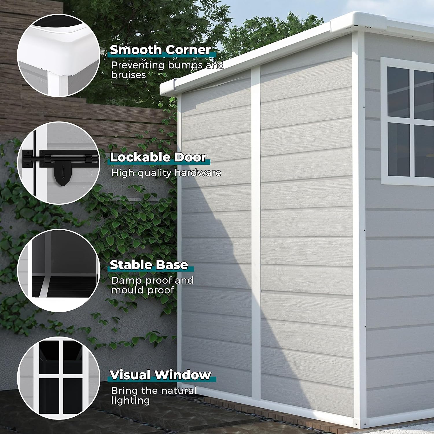 6x6 FT Resin Storage Shed, Waterproof Plastic Storage Shed with Floor & Window, All Weather Outside Tool Storage Cabinet with Lockable Doors and Vents for Bike, Garden, Backyard Lawn, Light Grey