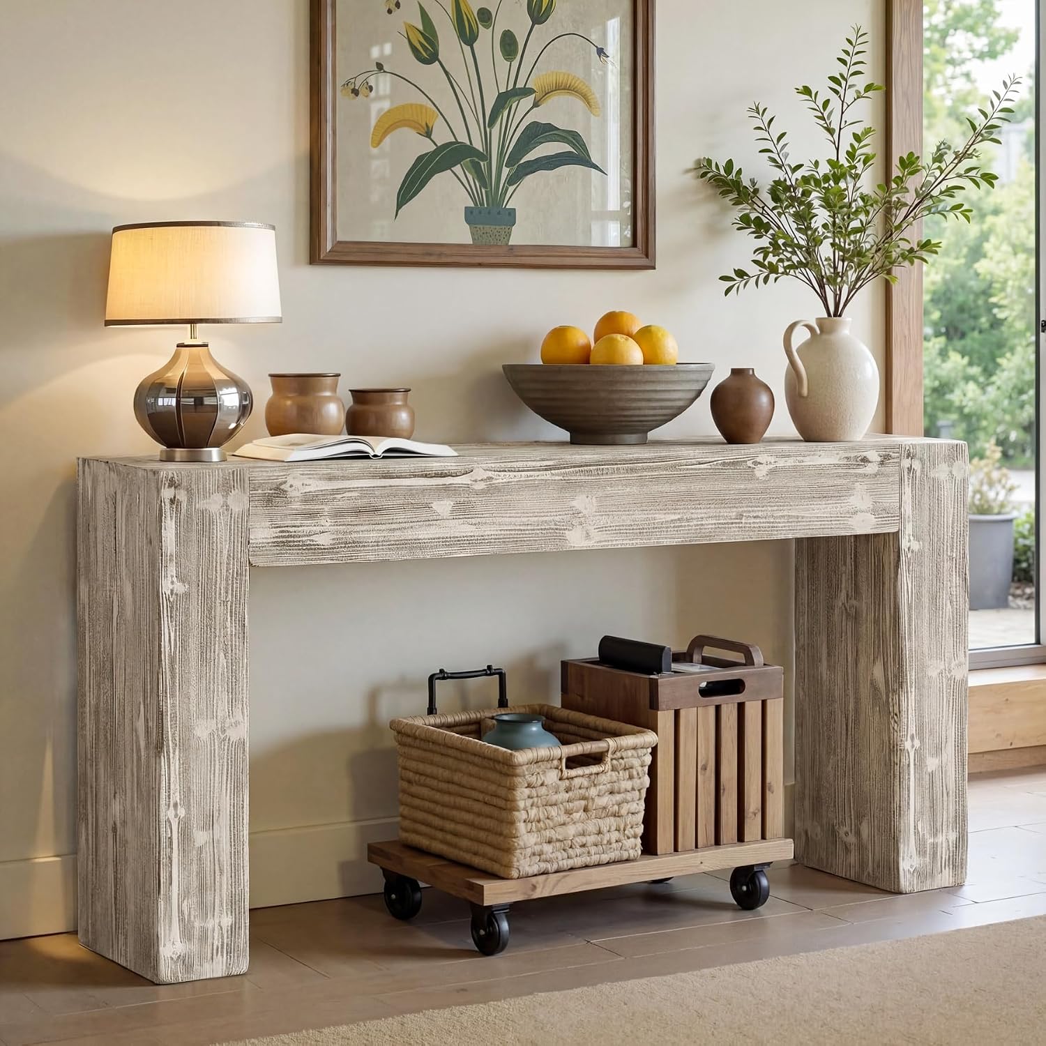 Tribesigns 63-Inch Solid Wood Console Sofa Table, Farmhouse Long Entryway Table Behind Couch for Living Room, Entrance, Hallway, Foyer, Easy Assembly (Gray)