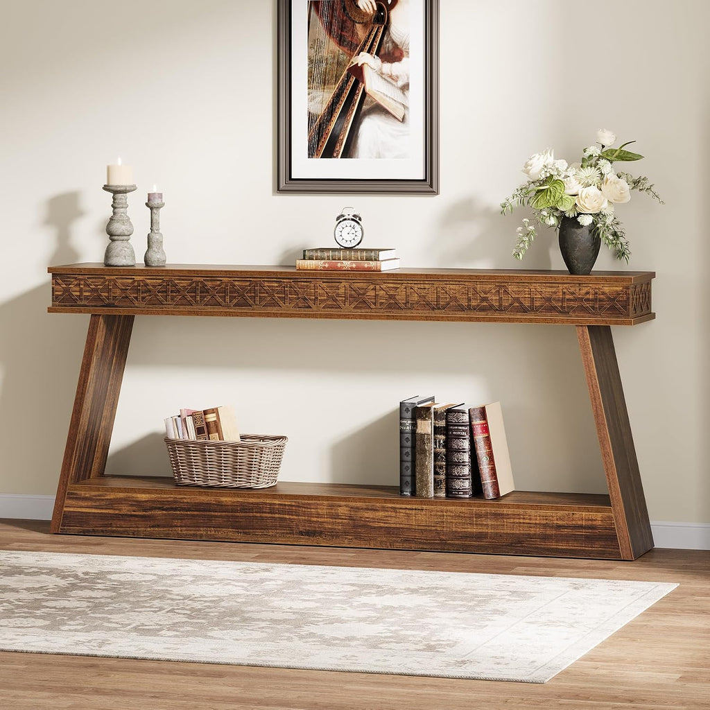 Tribesigns 70.9 Inch Long Console Table for Entryway, 2-Tier Farmhouse Entryway Table with Storage, Narrow Sofa Table Behind the Couch, Wood Accent Table for Hallway, Living Room, Foyer, Dark Brown