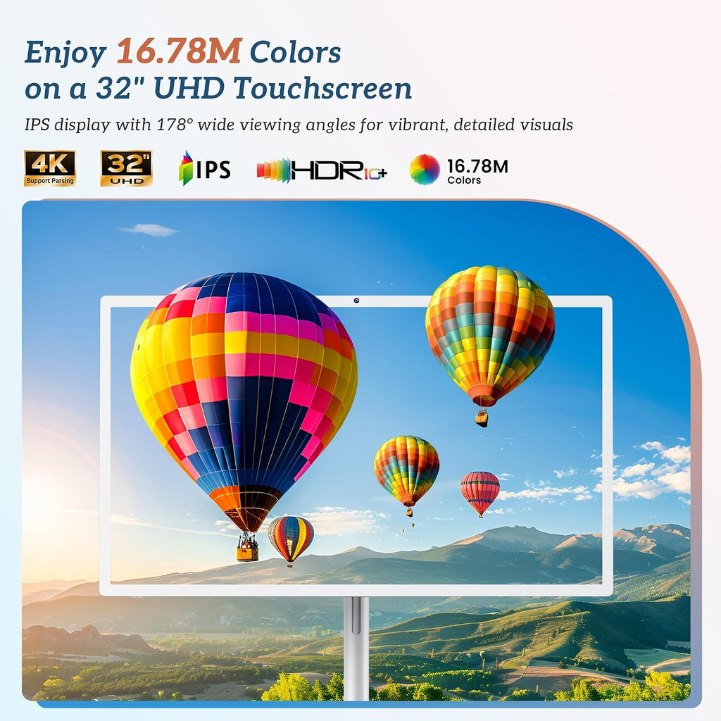 32' Smart Portable TV on Wheels, UHD Touch Screen Rolling TV, 16GB RAM + 128GB Storage, Powerful Qualcomm Snapdragon CPU, Android 14 EDLA Certified, Supports Google Play with 10000+ Apps