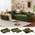 L Shaped Modular Sofa Bed with Cylindrical Pillow & Reversible Chaise, Corduroy Folding Floor Convertible Sofa Couch Bed with Fixed-Shape Frame & Storage Pocket for Living Room, Green