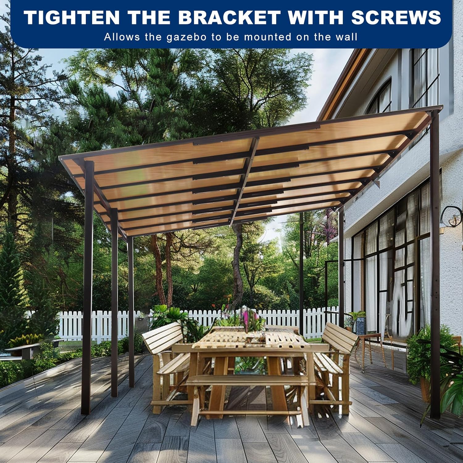 10' x 14' Outdoor Pergola Gazebo, Wall-Mounted Lean to Metal Awning Gazebo with Roof, Large Heavy Duty Garage Top Tent for Patio, Decks, Backyard