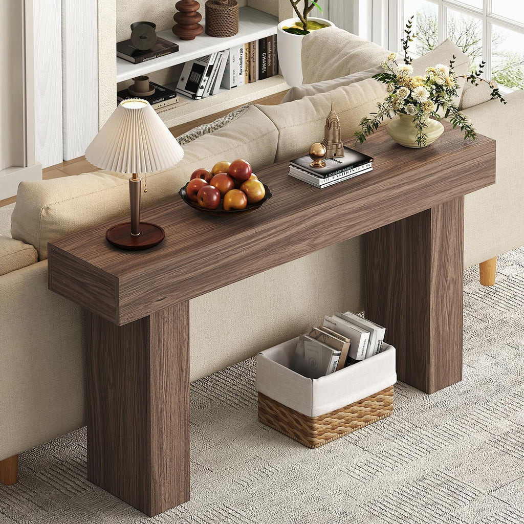 knoworld 63 Inch Long Console Table for Entryway, Farmhouse Wood Rectangular Sofa Table Behind Couch Table, Narrow Entryway Table for Living Room, Entrance, Hallway, Foyer, Easy Assembly (Brown)