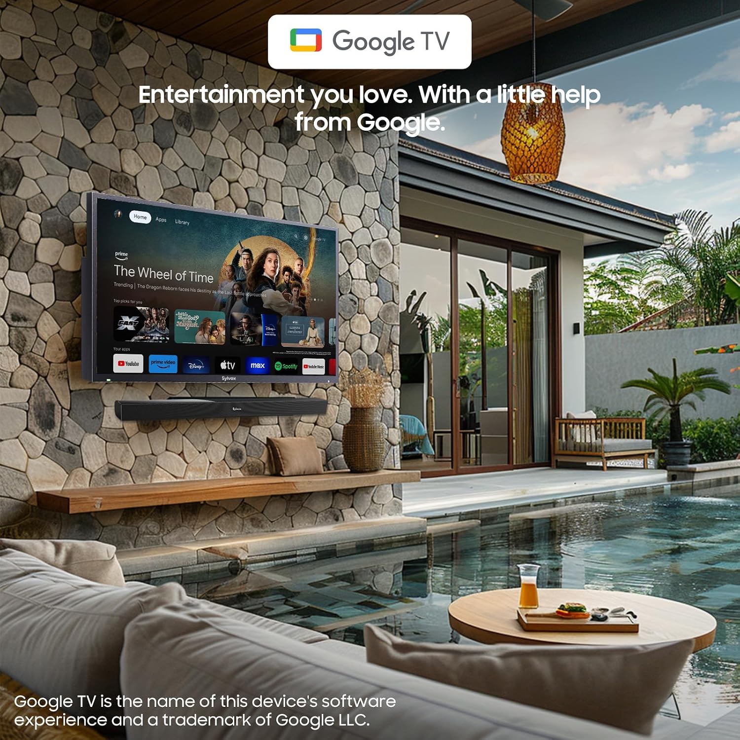 SYLVOX 43 inch Outdoor TV, Smart TV Compatible with Google Waterproof 4K LED Outdoor Television with Dual Speakers, Support Bluetooth & Wi-Fi, Deck Pro 2.0 Series Suitable for Partial Sun Areas