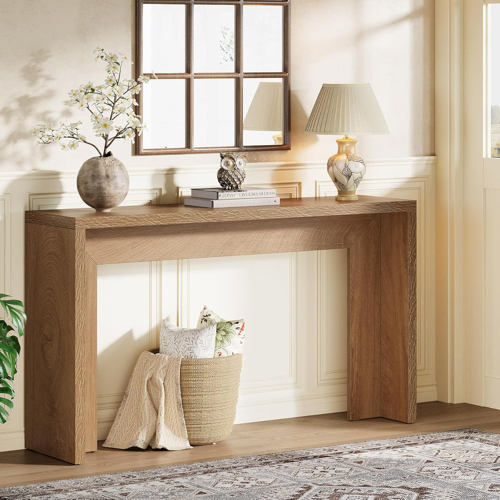 Tribesigns Farmhouse Console Table, 55-Inch Wooden Sofa Table with Storage for Entryway, Foyer, Hallway, Living Room, Easy Assembly (Light Oak Brown)