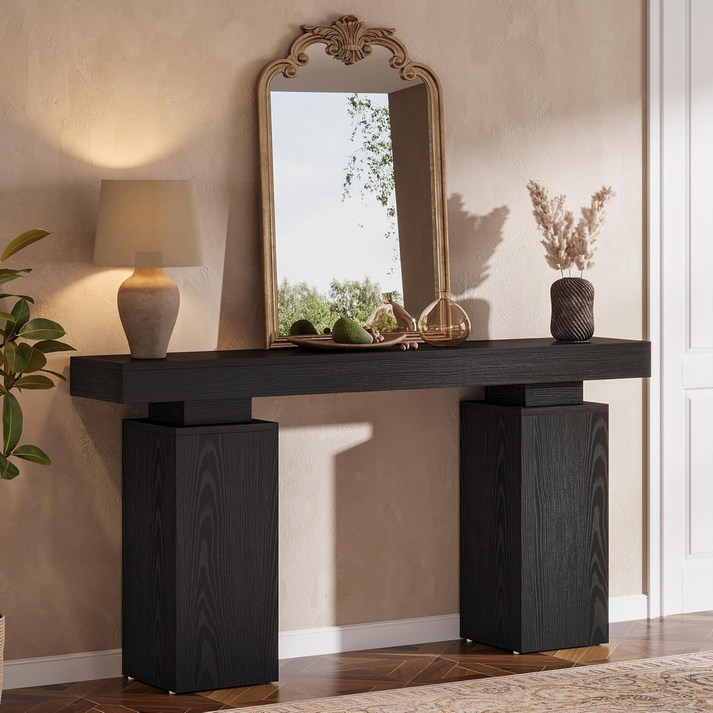 Tribesigns 63-Inch Long Console Table, Farmhouse Entryway Table Behind Couch, Wooden Foyer Stand Entry Station, Modern Hallway Accent Furniture for Living Room Decor, Entrance, Black