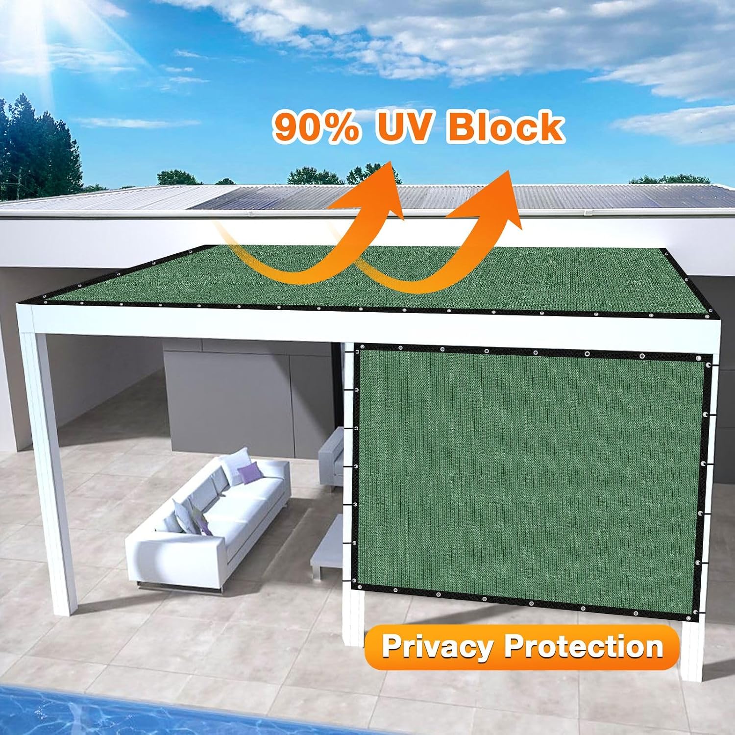 Artpuch Outdoor Pergola Shade Cover 14x20 FT Sun Shade Cloth with Grommets Green Commercial Grade Patio Privacy Screen Shade Canopy (Customized Available) GN02