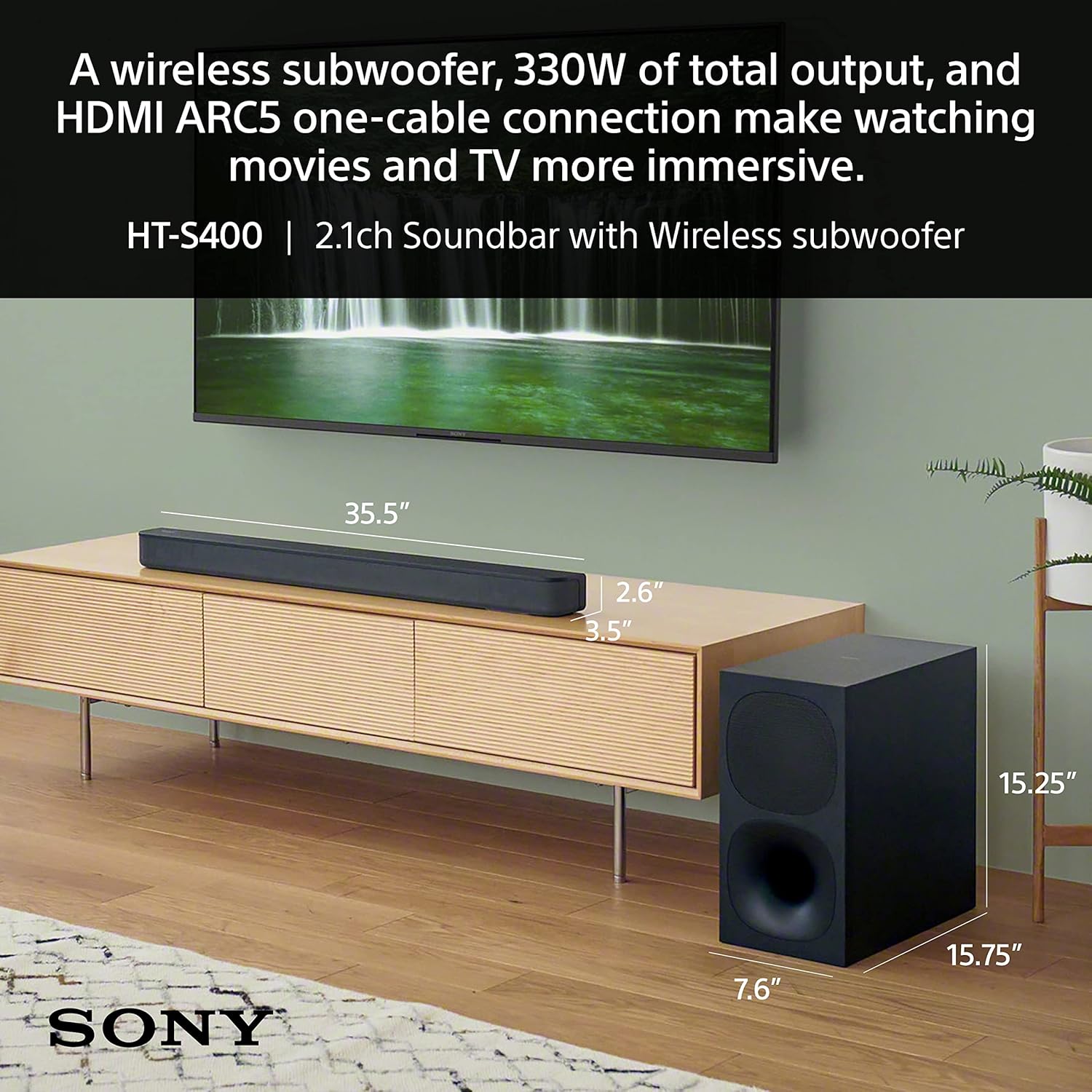 Sony 55 Inch 4K Ultra HD TV BRAVIA 3 LED Smart Google TV with Dolby Vision HDR and Exclusive Features for PlayStation®5 (K-55S30), 2024 Model HT-S400 2.1ch Soundbar