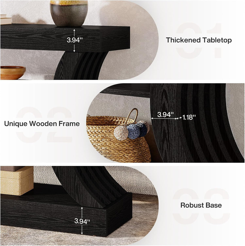 Tribesigns 70.9-Inch Long Farmhouse Entryway Console Table with Storage, 3-Tier Wooden Couch Table Behind Sofa, for Entry, Entrance, Hallway, Foyer, Living Room, Black