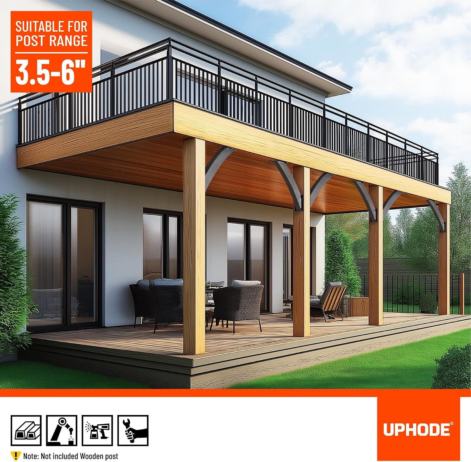 Q235-Steel Integrated Arc 2''x4''(Actual Tube Dia: 1.5''x 3.2'') 45 Degree Angle Support Pergola Brackets Heavy Duty 8Pack