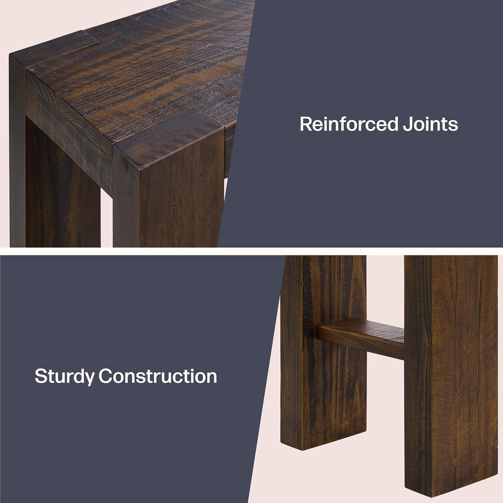Alaterre Furniture Classic Solid Wood Console Table - 56 Inch Modern Farmhouse Entryway Table - Easy Assembly Living Room Furniture for Behind The Couch, Entryway, or Hallway (Brown)