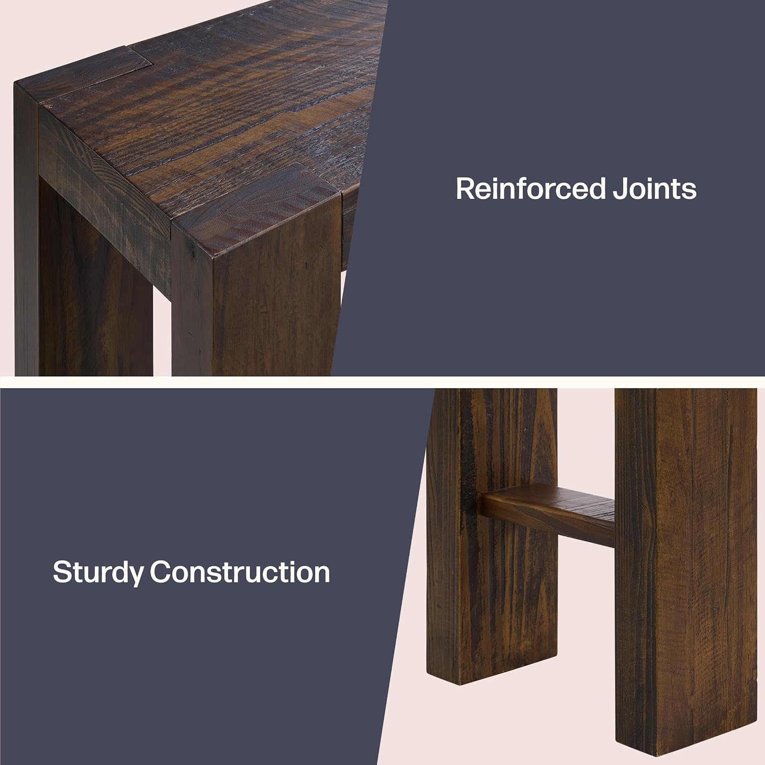 Alaterre Furniture Classic Solid Wood Console Table - 56 Inch Modern Farmhouse Entryway Table - Easy Assembly Living Room Furniture for Behind The Couch, Entryway, or Hallway (Brown)