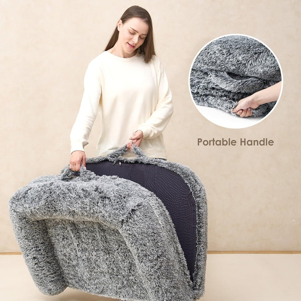 EHEYCIGA Foldable Human Dog Bed, 72'x44'x11' Orthopedic Memory Foam Human Sized Dog Bed, Waterproof Pet Bed for People, Faux Fur Pet Couch for Adult with Non-Slip Bottom, Grey