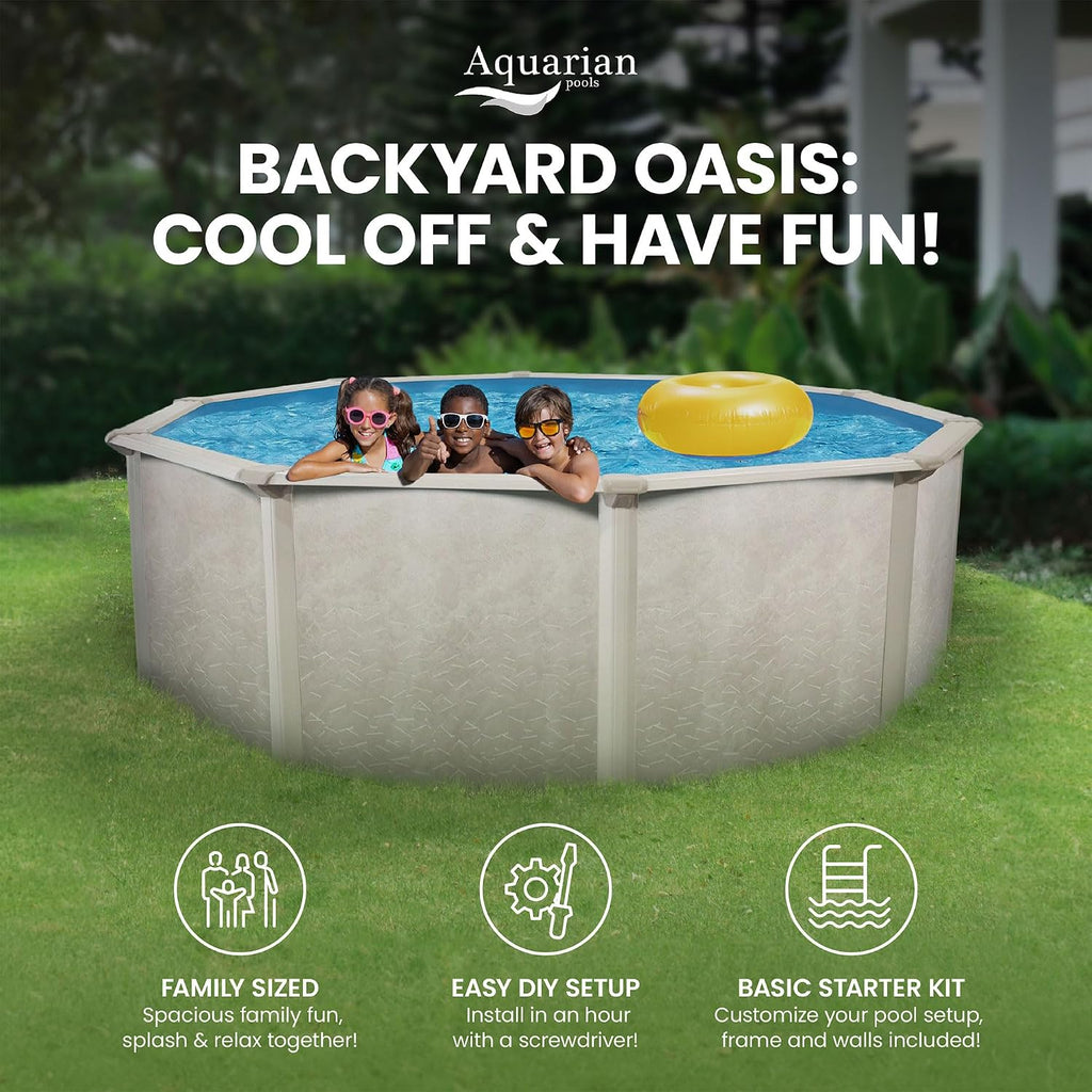 Aquarian Phoenix 18-Foot x 52-Inch Round Above Ground Swimming Pool – Easy to Assemble Backyard Family Water Recreation with Steel Frame & Metal Wall