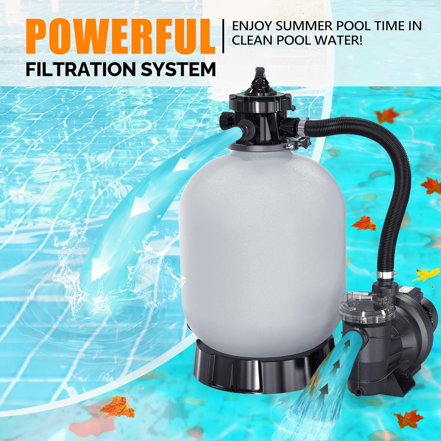 (24H Timer) VINGLI Sand Pool Filter 19in Tank With A 1HP Pump 115V Above Ground Pool Pump with Filter Basket,3962 GPH