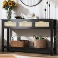 ELYKEN 51.2' Black Console Tables for Entryway, Rattan Entryway Table with 3 Drawer & Shelf, Narrow Long Sofa Table for Behind Couch Hallway, Entrance Entry Living Room