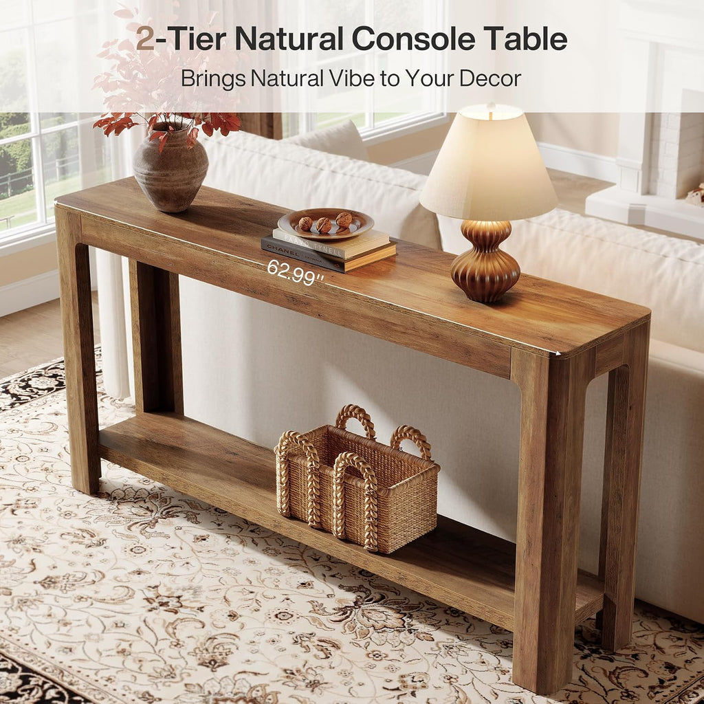 Tribesigns 63 Inch Entryway Console Table, 2-Tier Farmhouse Narrow Sofa Table Behind Couch, Accent Entrance Console Furniture for Entryway, Foyer, Hallway, Rustic Brown