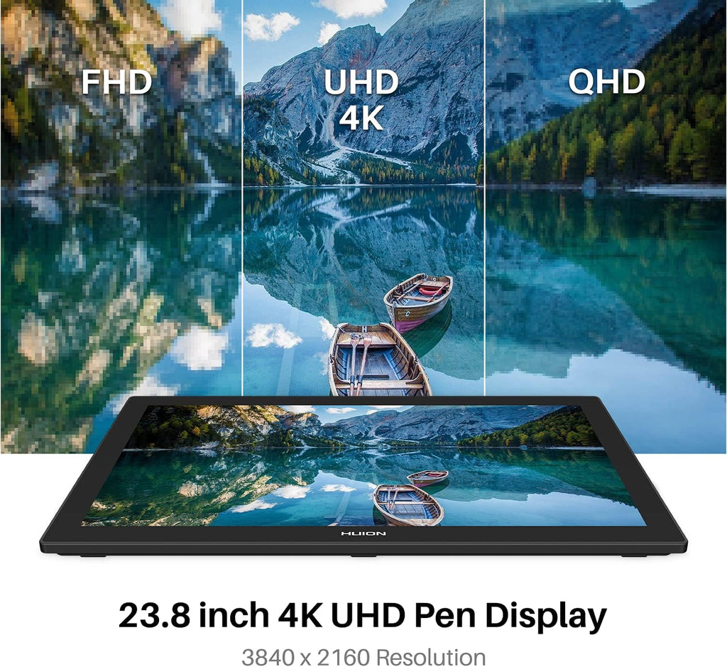 HUION Kamvas Pro 24 4K UHD Graphics Drawing Tablet with Full-Laminated Screen Anti-Glare Glass 140% sRGB - Battery-Free Stylus 8192 Pen Pressure and Wireless Express Key, 23.8 Inch Black