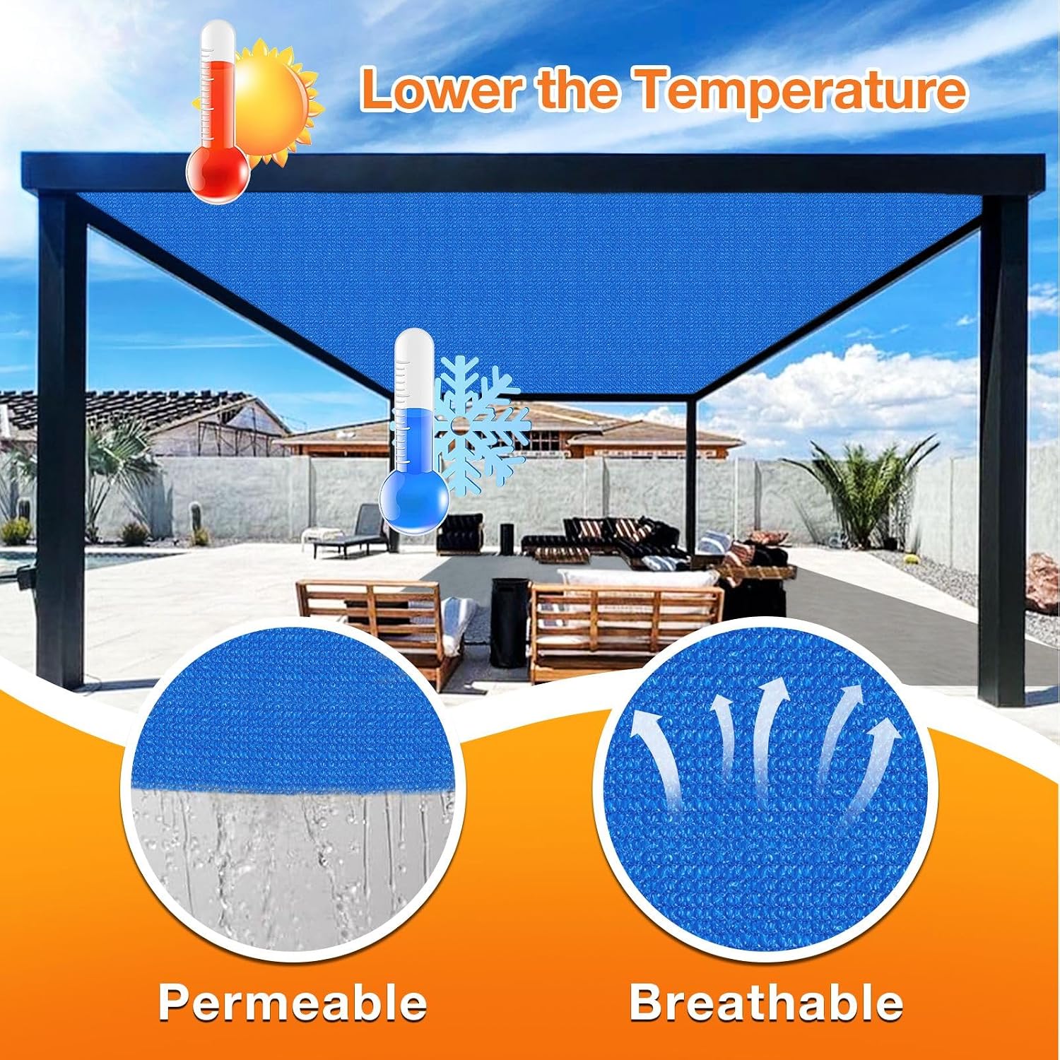 Artpuch Outdoor Pergola Shade Cover 14x20 FT Sun Shade Cloth with Grommets Blue Commercial Grade Patio Privacy Screen Shade Canopy (Customized Available) GN02