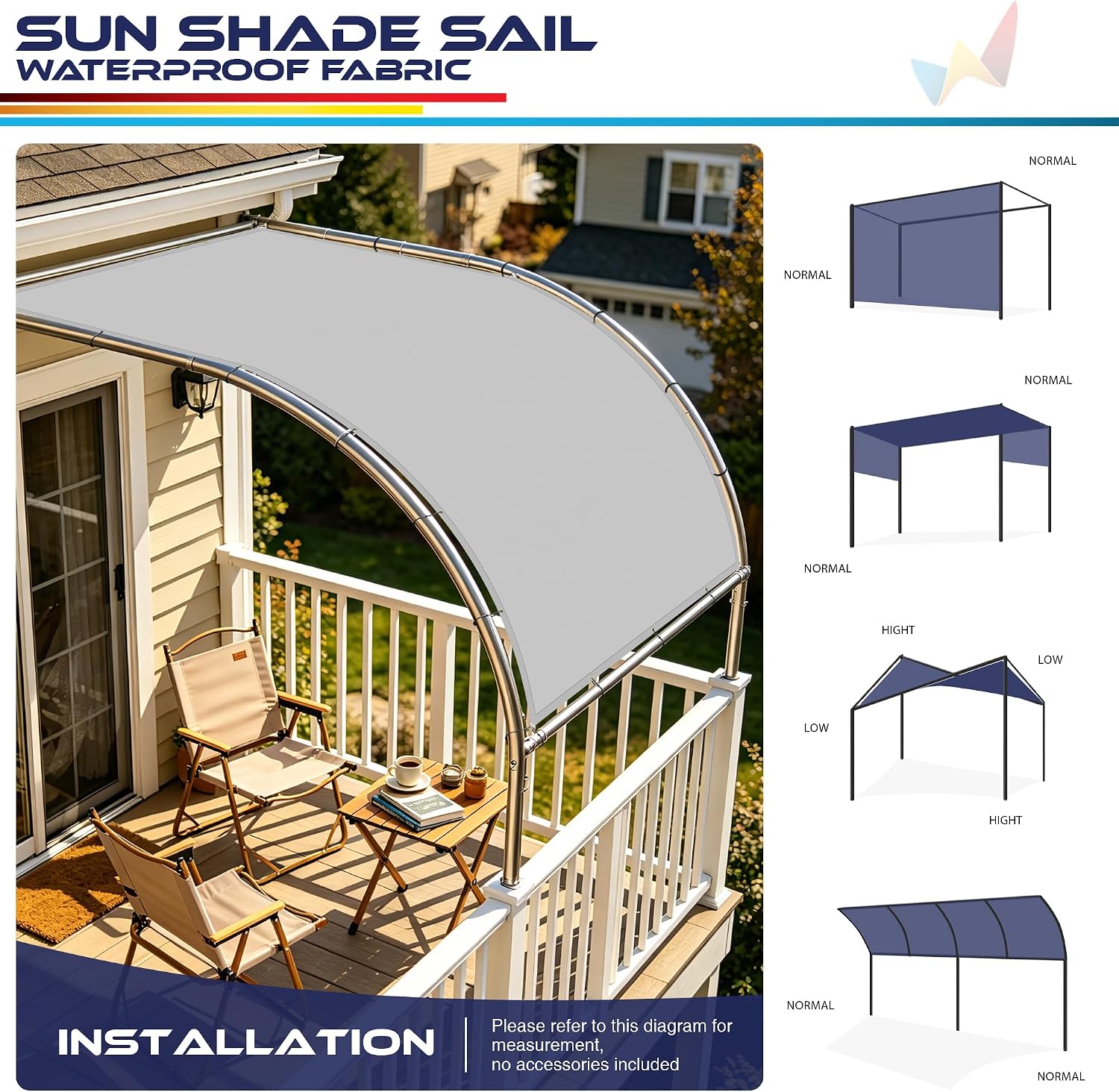 Windscreen4less 8' x 12' Waterproof Sun Shade Sail Straight Edge Outdoor Canopy Cover UV Block for Lawn Patio Backyard Garden Deck Pergola (Light Gray)