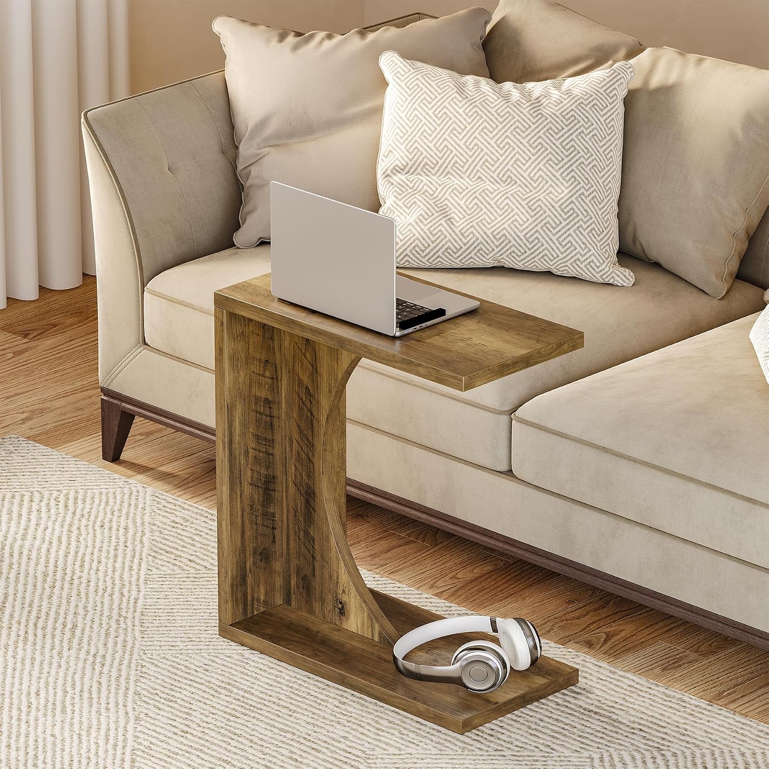 LITTLE TREE C-Shape End Table for Sofa & Bedroom - Small Side Table for Living Room, Over Couch Tray Stand for Laptop, Snacks, Books, 2 Pack