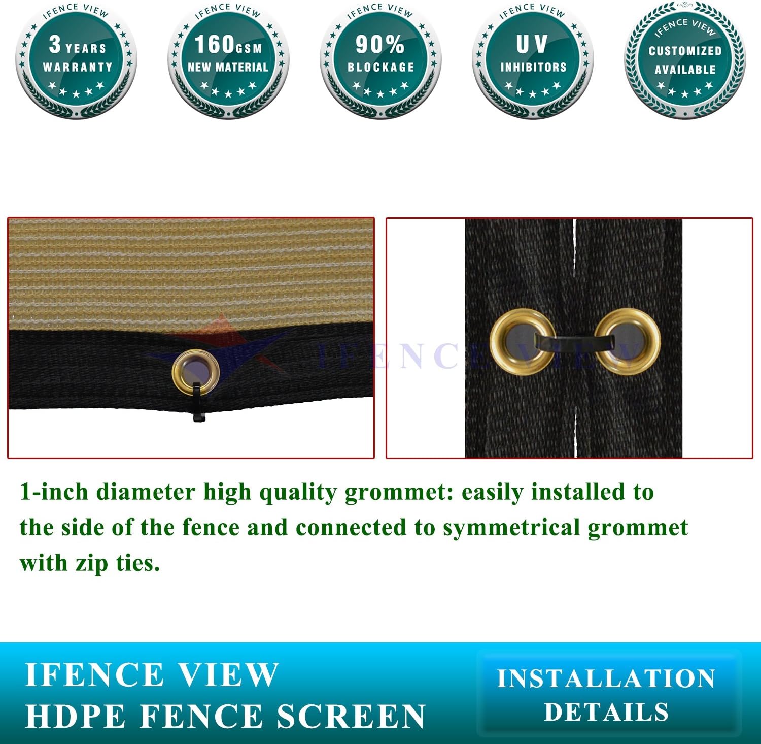 Ifenceview 8'x3' to 8'x100' Beige Shade Cloth Fence Privacy Screen Fence Cover Mesh Net Panel for Construction Site Yard Driveway Garden Pergolas Gazebos Patio Top Canopy Awning 165 GSM (8' x 87')