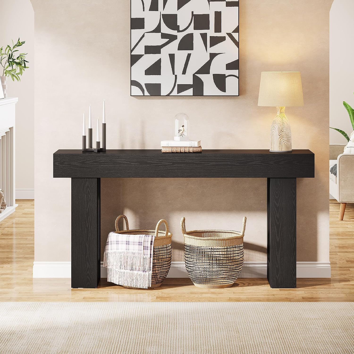 Tribesigns 63-Inch Long Console Table, Wooden Rectangular Sofa Table Behind The Couch, Farmhouse Entryway Table for Entrance, Hallway, Living Room (Black)