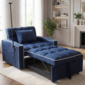 Majnesvon Modern Velvet Fabric Sofa Bed Futon,3 in 1 Convertible Pullout Bed Couches with 3 Reclining Backrests,Phone Stand,Small Sofa Single Sleeper Chair Bed for Living Room Bedroom (Blue)
