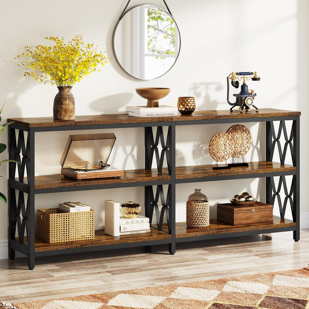 LITTLE TREE Console Table with Storage Shelves, 70.9' Industrial 3-Tier Sofa Table for Living Room, Long Foyer Table Entryway Table for Hallway, Front Door, Entrance, Rustic Brown & Black
