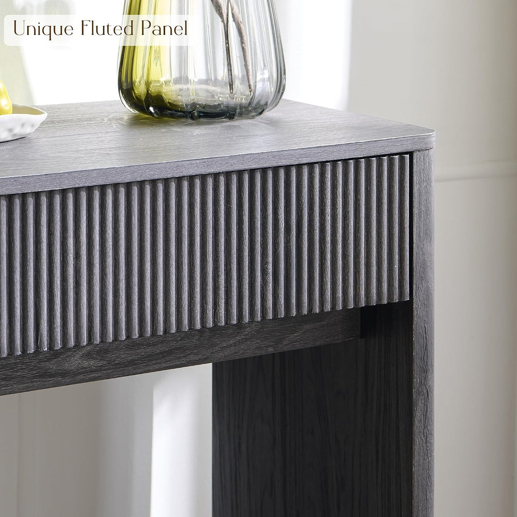 OKD 63' Fluted Console Table for Entryway, Modern Entryway Table with 2 Large Drawers, Long Sofa Table Behind Couch for Living Room, Hallway, Couch, Foyer，Dark Alder