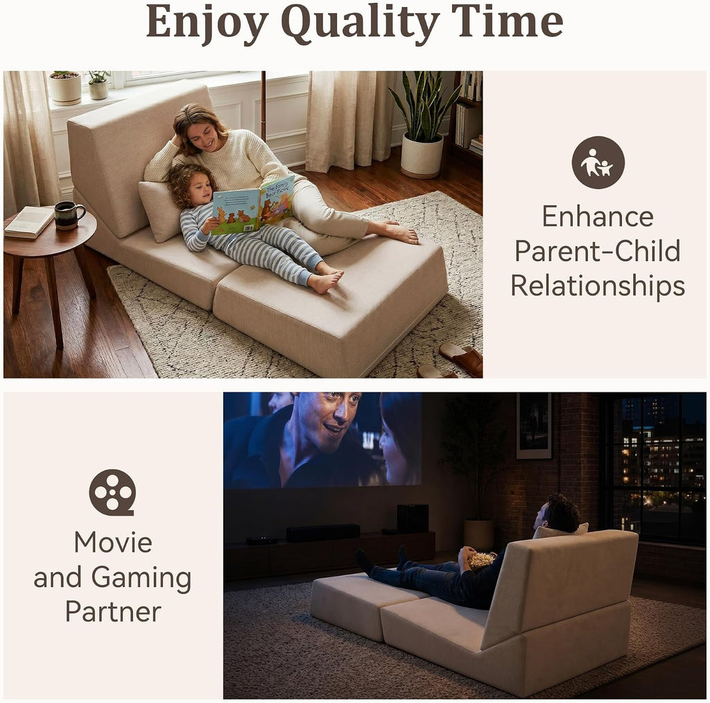 Fold Out Chair Bed, Folding Sofa Bed with High-Density Support Foam, Portable 3 in 1 Convertible Chair Bed Sleeper for Adults, Versatile Floor Couch for Living Room Bedroom, White | Washable Cover, Sleeper Chair, Folding Sofa Bed