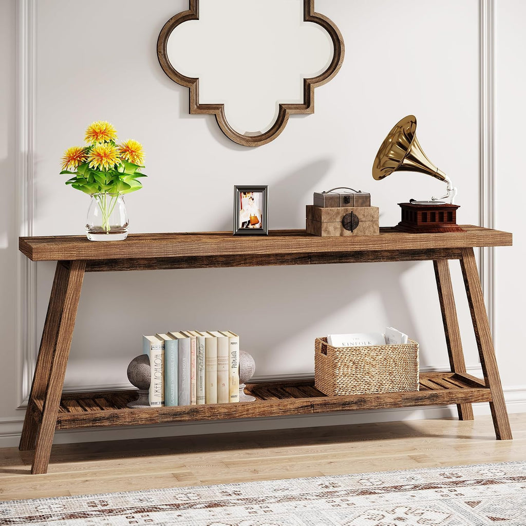 Tribesigns Farmhouse Console Entryway Table: 70.9 Inches All Wood Console Table for Entrance, 2 Tiers Narrow Long Behind Couch Sofa Table, Foyer Entry Table for Hallway, Living Room, Brown