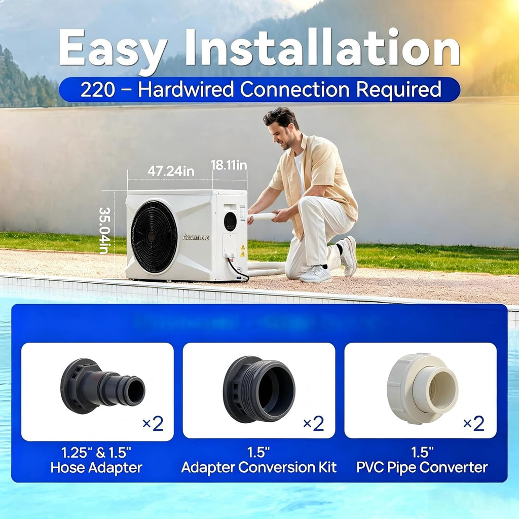 AQUASTRONG Inverter Swimming Pool Heat Pump,Pool Heater for Above Ground and Inground Pool Heating Smart WiFi Control and Cooling Pool Heater Pools Up to, 21000 Gallons