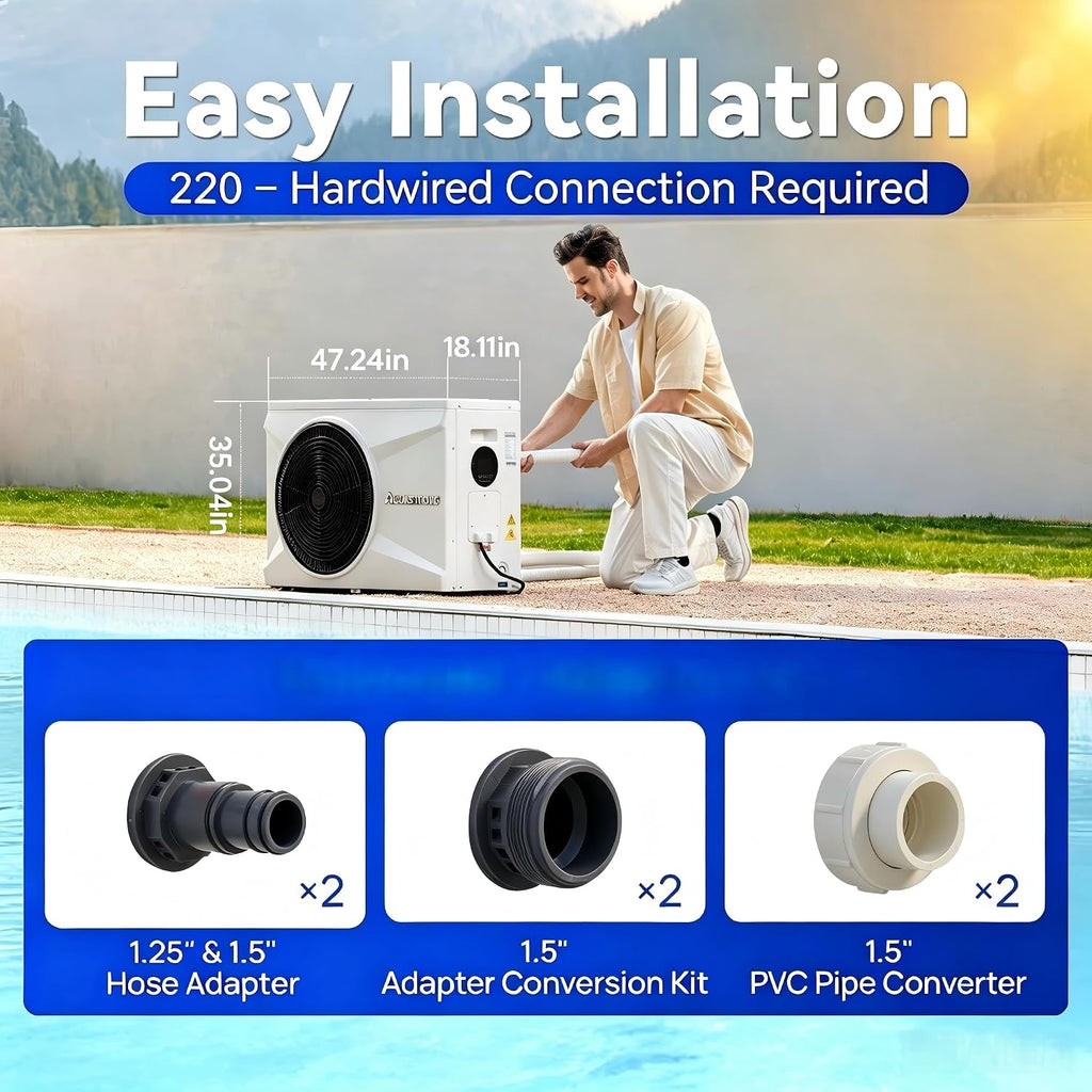 AQUASTRONG Inverter Swimming Pool Heat Pump,Pool Heater for Above Ground and Inground Pool Heating Smart WiFi Control and Cooling Pool Heater Pools Up to, 26000 Gallons