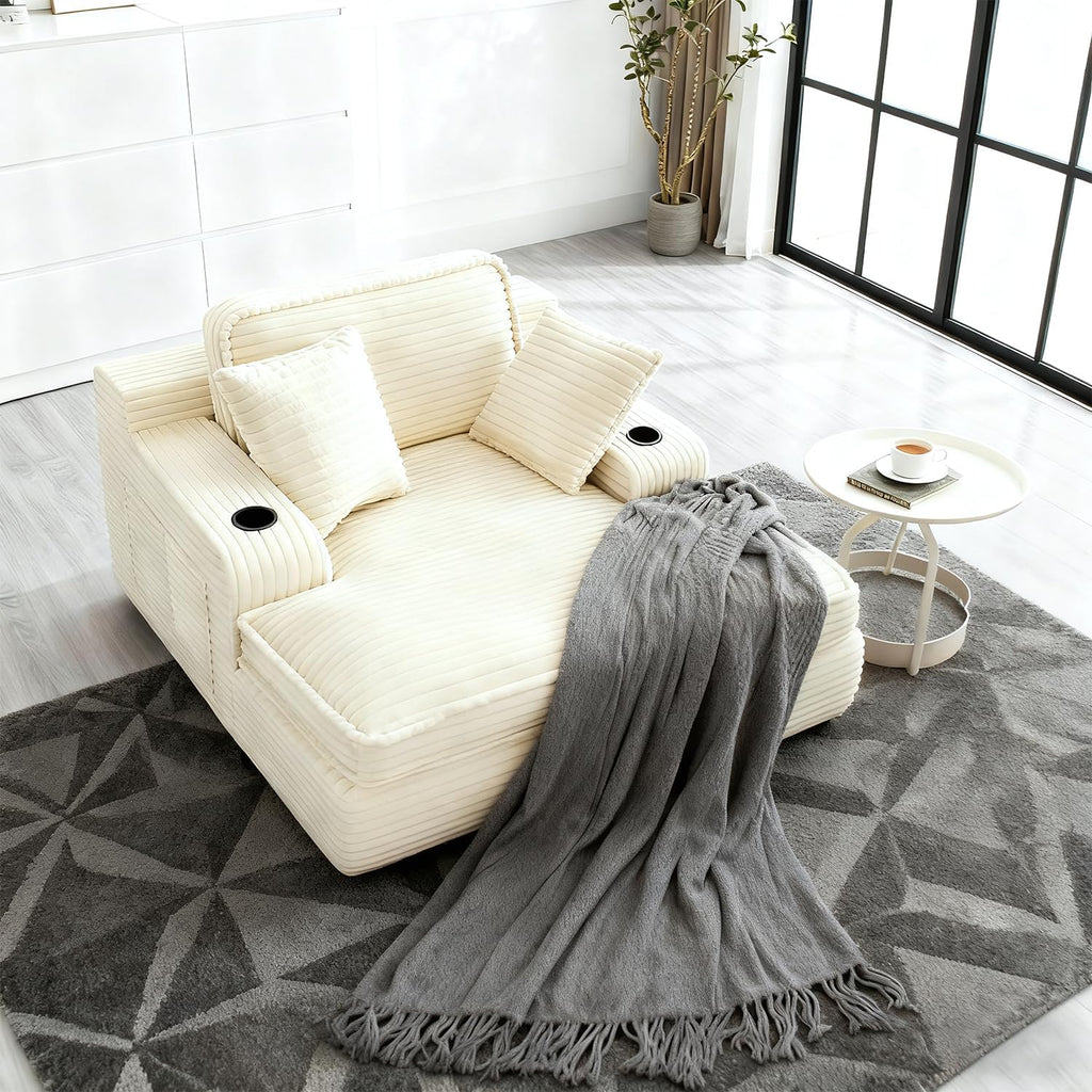 67' Oversized Chaise Lounge Chair Indoor, Soft Boneless Cloud Couch with 3 Pillows, 4 Side Pockets and 2 Cup Holders, Comfy Corduroy Sleeper Couch for Living Room Bedroom