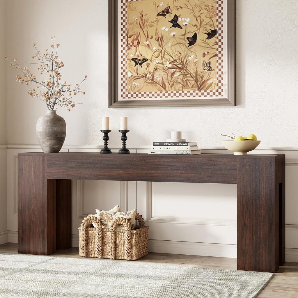 Epecoya Extra Long Sofa Console Table for Entryway Living Room, 79-Inch Farmhouse Wood Behind Couch Table, Rectangular Accent Console with Wooden Double Base for Hallway Foyer Entrance, Walnut Brown