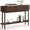 LINSY Fluted Console Table with Storage, Entryway Table Wood Entrance Tables for Front Door, Behind Couch Sofa Table with Shelves, Foyer Tables for Hallways, Living Room Vintage Furniture, Walnut