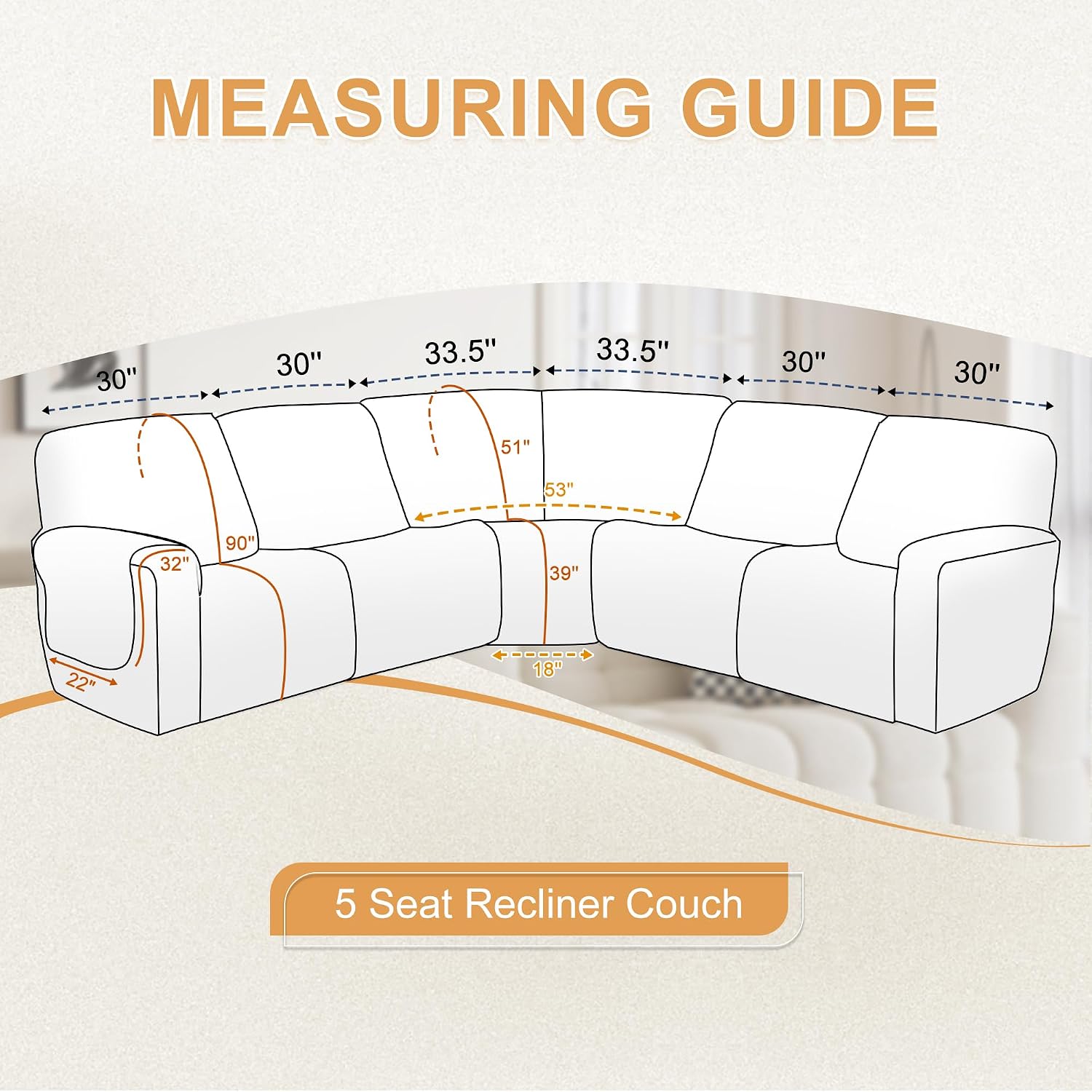 HDCAXKJ 100% Waterproof Reclining Sectional Couch Covers L Shape Recliner Sofa Cover Washable Quilted Soft Pet Dog Corner Recliner Slipcovers with Pockets (XXL 5 Seat Recliner Couch, Light Beige)