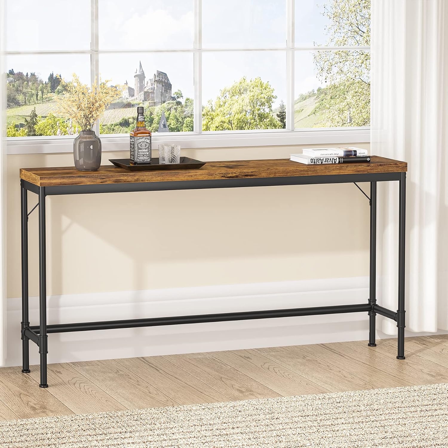 Tribesigns 70.9 Inch Extra Long Console Table, Narrow Sofa Table Behind Couch, Rustic Entryway Hallway Table Industrial Height Bar Table for Living Room