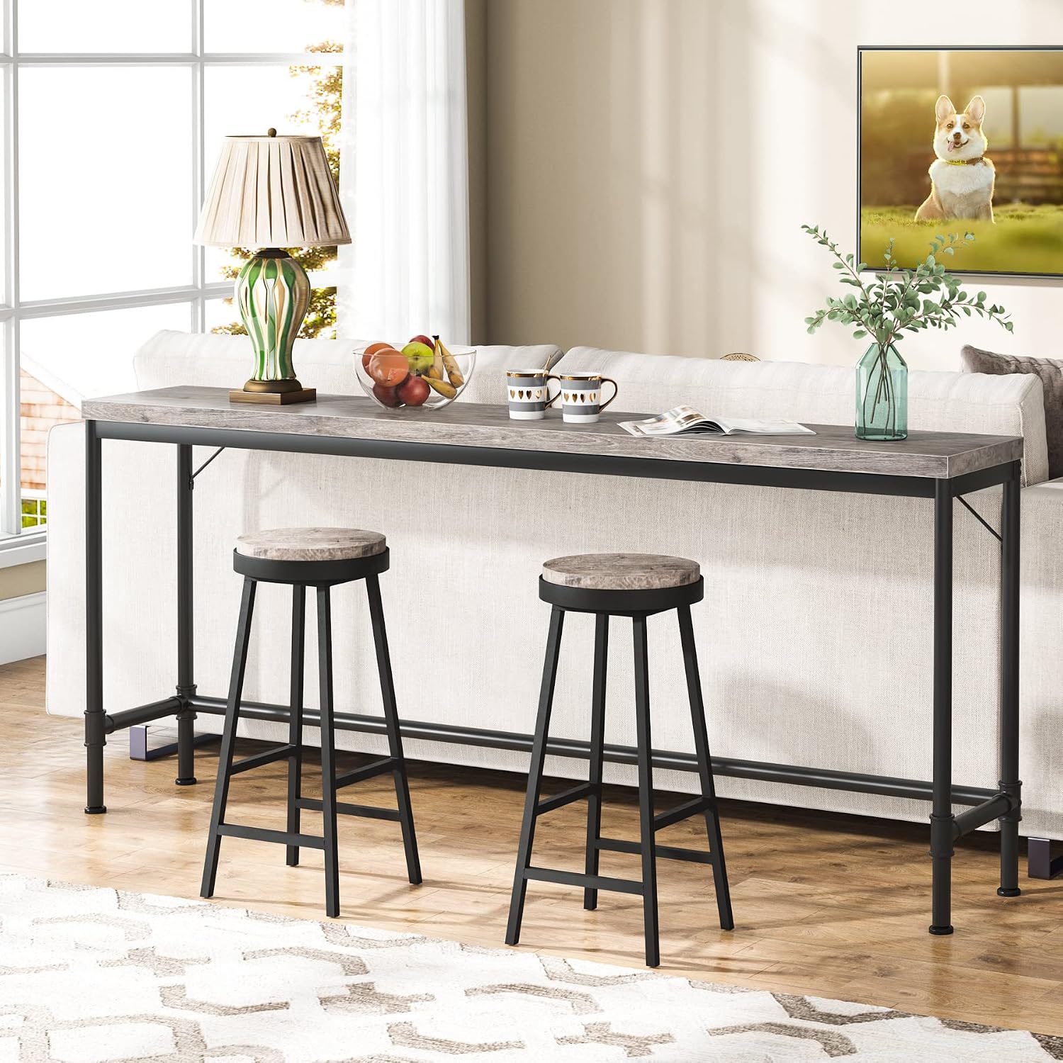 Tribesigns 70.9 Inch Extra Long Console Table for Entryway, Narrow Long Sofa Table Behind Couch, Rustic Grey Hallway Table Industrial Height Bar Table for Living Room