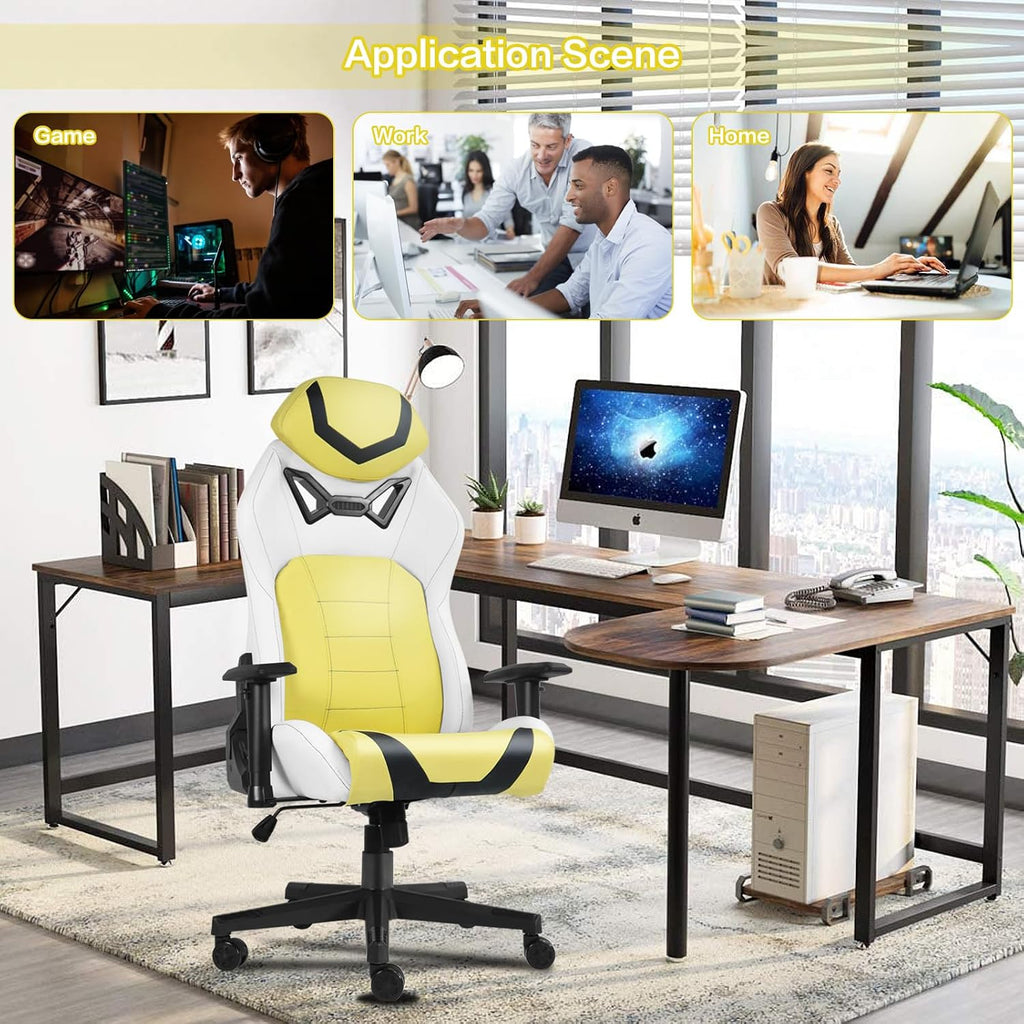 Modern-Depo Ergonomic Gaming Chairs for Adults with High-Density Memory Foam | Swivel Comfortable Office Chair, Big and Tall Video Game Chair, High Back Computer Chair for Home, Office, Yellow White