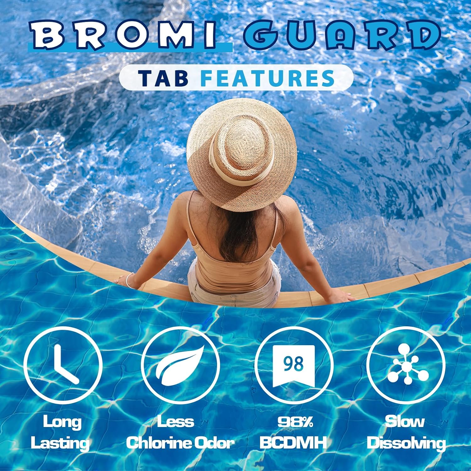 Bromine Tablets for SPA Hot Tub 50LB Tabs Brominating Tablets Booster Eliminates Bacteria Algae Soft Water Feel No Chlorine Odor Chemical Sanitizer Chlorine Alternative