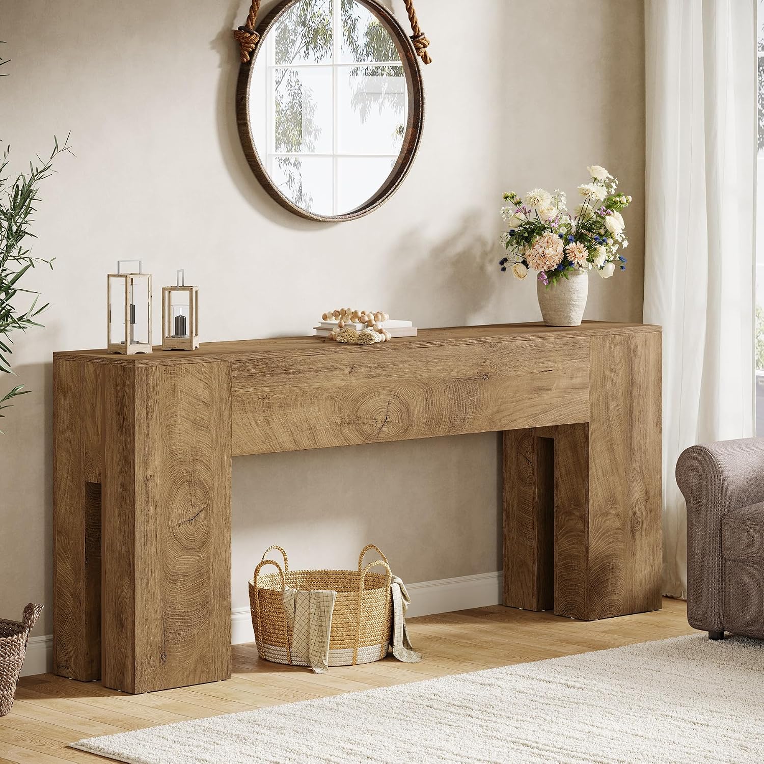 Tribesigns 71-Inch Long Console Table for Entryway, Farmhouse Sofa Console Behind Couch, Entry Table for Hallway, Foyer, Living Room, Burlywood