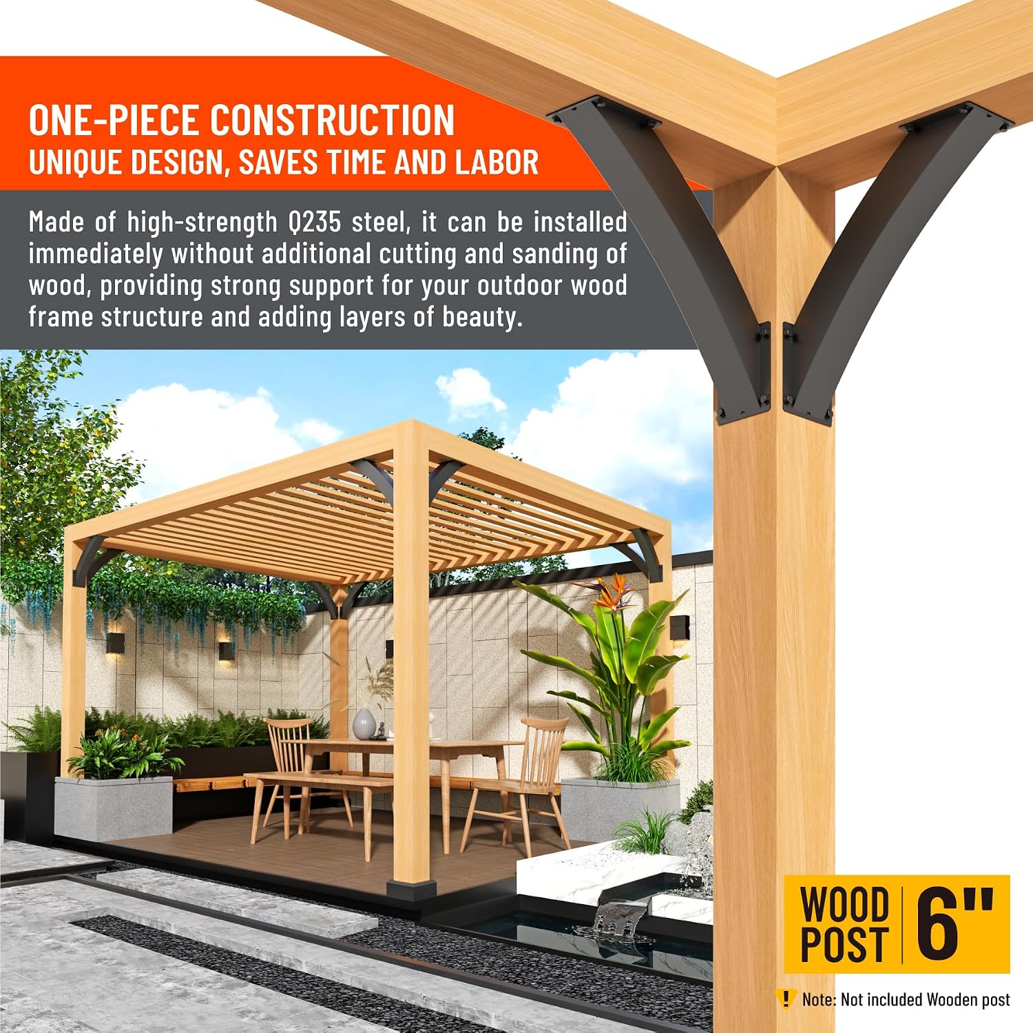 Heavy Duty Integrated Arc 4''x4''(Actual Tube Dia: 3.2''x 3.2'') 45 Degree Angle Support Pergola Brackets Q235-Steel 8Pack