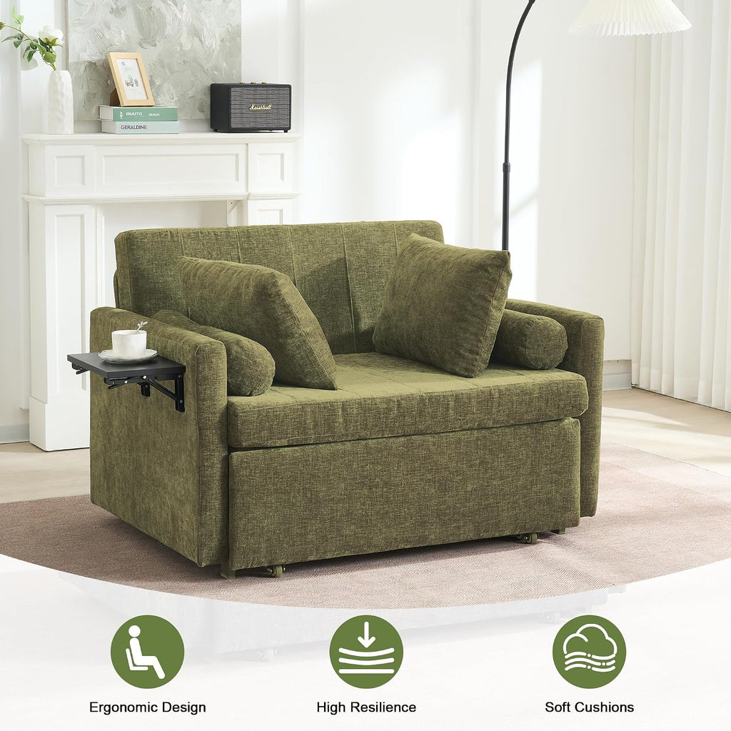 45' Oversize 3-in-1 Sleeper Chair, 75' Long Pull-Out Sleeper Sofa Bed with Wing Table and Side Pocket for Living Room, Bedroom, Small Space, Green