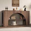 55' Arched Console Table with 3-Tier Storage, Farmhouse Wooden Sofa Table Behind Couch, Narrow Long Entryway Table for Entrance, Hallway, Living Room, Brown Oak